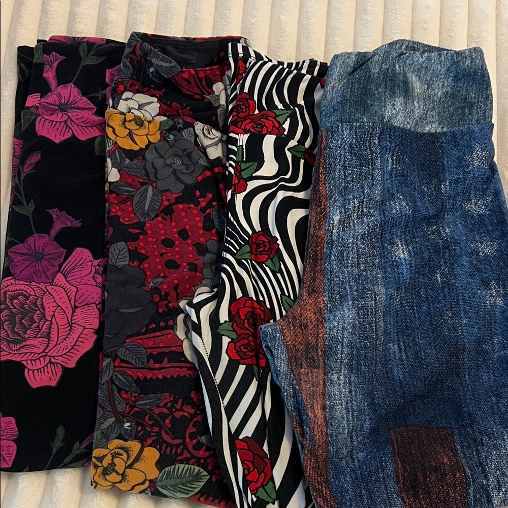 LuLaRoe Women's Leggings Set - Floral, Zebra, Denim Look
